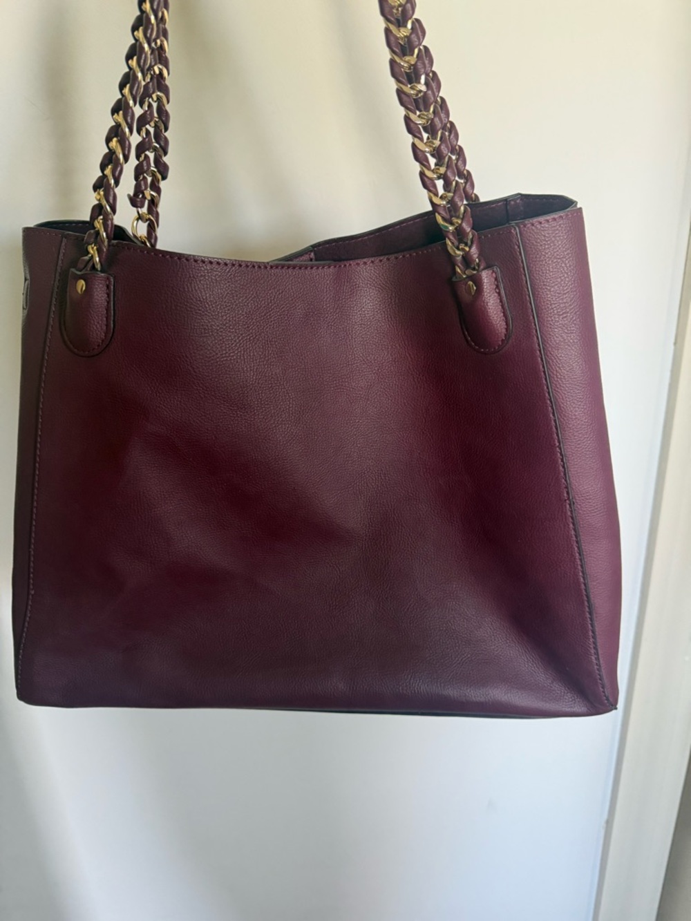 Andrew Marc New York Burgundy Leather Tote Chain Strap Shoulder Bag Large - Picture 4 of 10